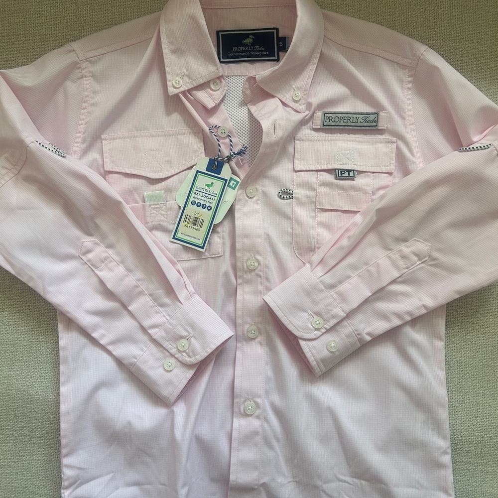 Properly Tied Kids Performance Fishing Pink Button Down Shirt